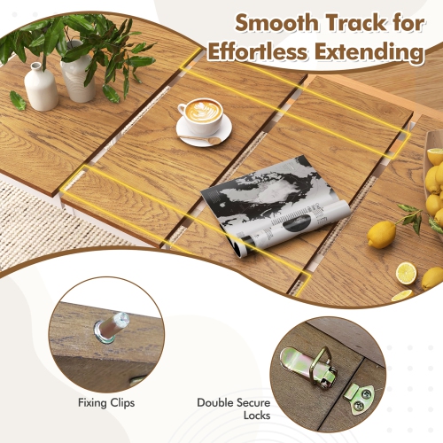 Gymax Extendable Dining Table Folding Kitchen Table for 4-8 People w/ Rubber Wood Legs