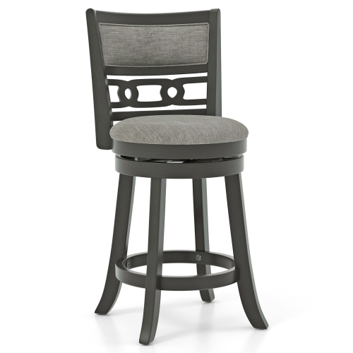 GYMAX  26" Upholstered Bar Stool W/ Wooden Frame Swivel Seat & Footrest for Pub Bar