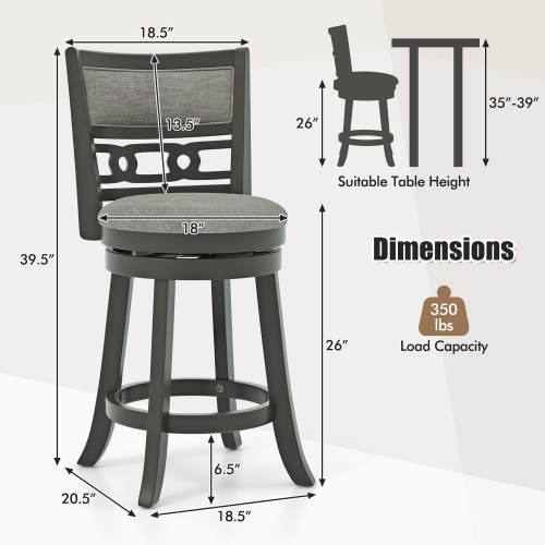 Gymax 26'' Upholstered Bar Stool w/ Wooden Frame Swivel Seat & Footrest for Pub Bar