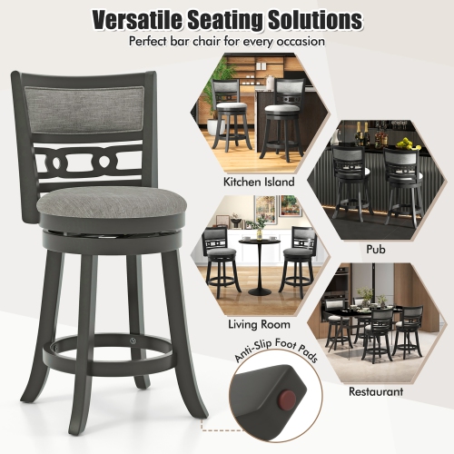 Gymax 26'' Upholstered Bar Stool w/ Wooden Frame Swivel Seat & Footrest for Pub Bar
