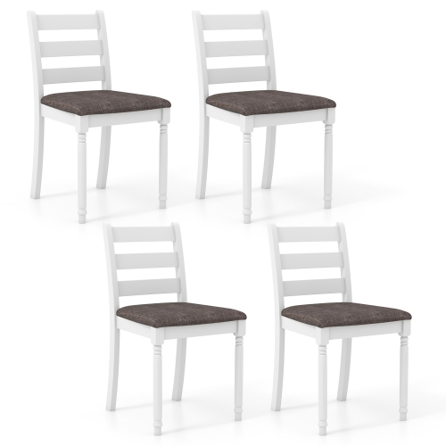 GYMAX  Wooden Dining Chair Set Of 4 W/ Acacia Wood Legs Padded Cushion Ladder Back