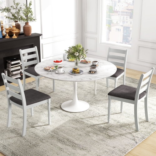 Gymax Wooden Dining Chair Set of 4 w/ Acacia Wood Legs Padded Cushion Ladder Back