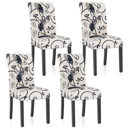 Gymax Set of 4 Tufted Dining Chair Parsons Upholstered Fabric Chair with Wooden Legs