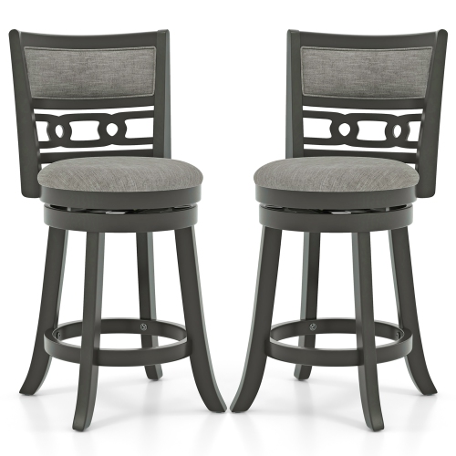 Gymax 26'' Upholstered Bar Stool Set of 2 w/ Wooden Frame Swivel Seat & Footrest for Pub