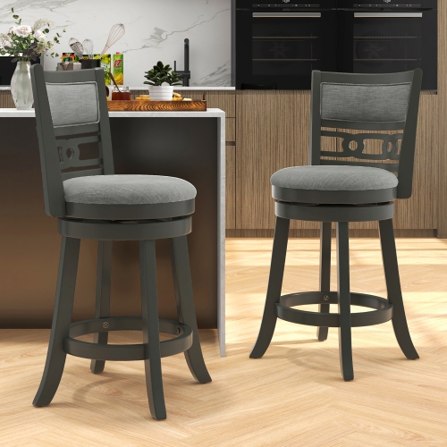Gymax 26'' Upholstered Bar Stool Set of 2 w/ Wooden Frame Swivel Seat & Footrest for Pub