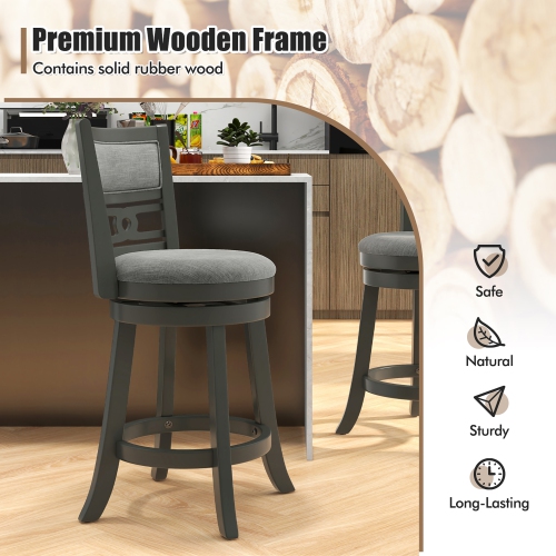 Gymax 26'' Upholstered Bar Stool Set of 2 w/ Wooden Frame Swivel Seat & Footrest for Pub