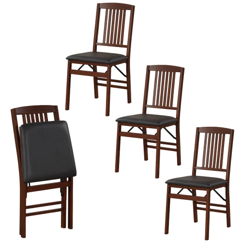 GYMAX  Folding Dining Chairs Set Of 4 /padded Seat Rubber Wood Frame for Dining Room