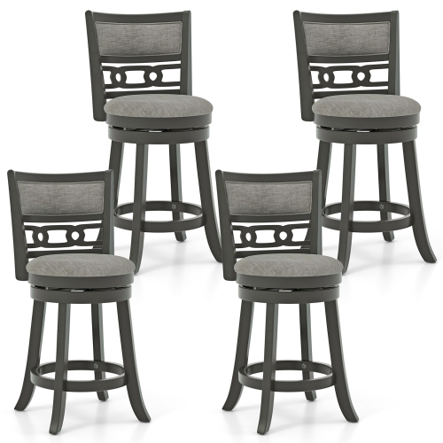 Gymax 26'' Upholstered Bar Stool Set of 4 w/ Wooden Frame Swivel Seat & Footrest for Pub