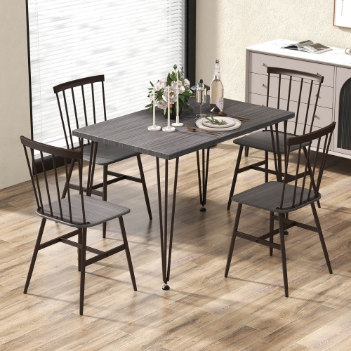 Gymax 5PCS Dining Table Set for 4 Rectangular Kitchen Table & 4 Chairs w/ Metal Frame Grey Oak