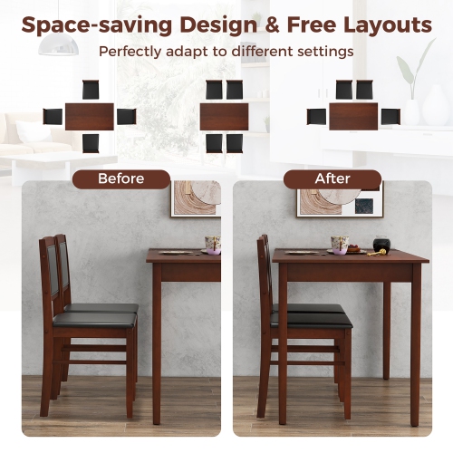 Gymax 5 PCS Dining Table Set for 4 w/Rubber Wood Legs Upholstered Seat Padded Backrest