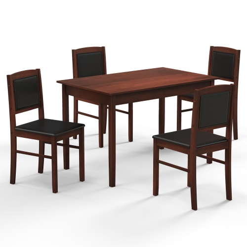 Gymax 5 PCS Dining Table Set for 4 w/Rubber Wood Legs Upholstered Seat Padded Backrest