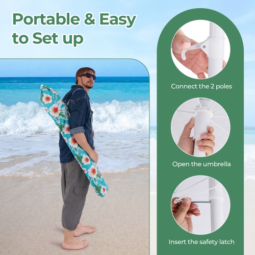 Gymax 6.5 FT Beach Umbrella w/ Fringe Tassel Umbrella w/ Push Button Tilt Sand Anchor