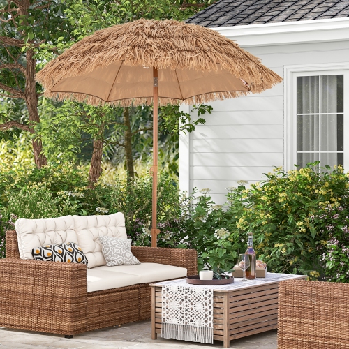 Gymax 6.5 FT Thatched Tiki Umbrella w/ Foldable Stand Hawaiian Style Beach Umbrella Natural