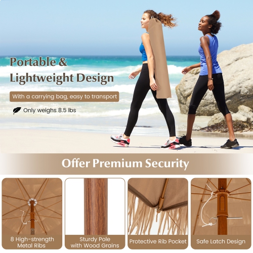 Gymax 6.5 FT Thatched Tiki Umbrella w/ Foldable Stand Hawaiian Style Beach Umbrella Natural