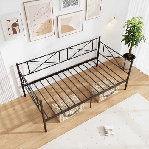 Gymax Twin Size Metal Daybed Modern Platform Bed w/ Heavy-duty Metal Slat Support