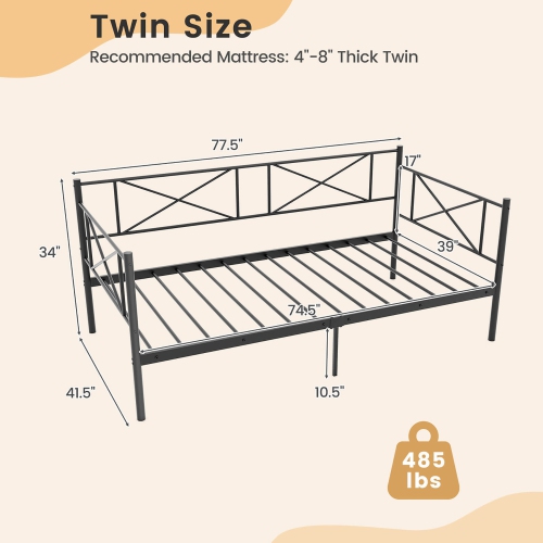Gymax Twin Size Metal Daybed Modern Platform Bed w/ Heavy-duty Metal Slat Support