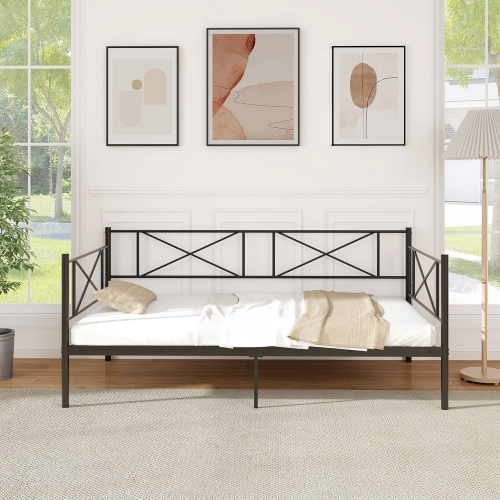 Gymax Twin Size Metal Daybed Modern Platform Bed w/ Heavy-duty Metal Slat Support