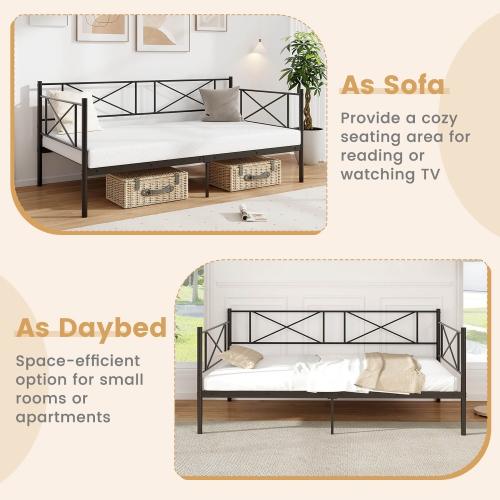 Gymax Twin Size Metal Daybed Modern Platform Bed w/ Heavy-duty Metal Slat Support