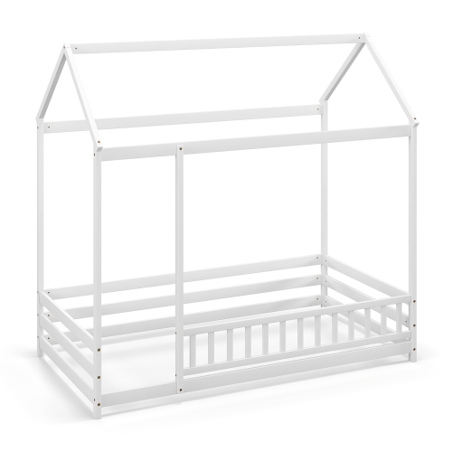 Gymax Twin Size House Bed w/ Roof & Full-length Safety Guardrail Playhouse Bed Frame