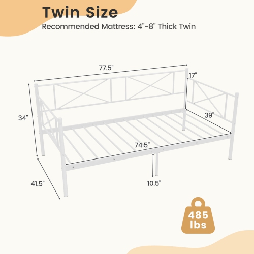 Gymax Twin Size Metal Daybed Modern Platform Bed w/ Heavy-duty Metal Slat Support