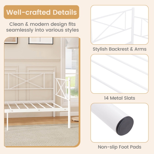 Gymax Twin Size Metal Daybed Modern Platform Bed w/ Heavy-duty Metal Slat Support