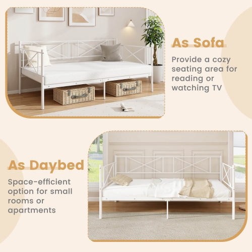 Gymax Twin Size Metal Daybed Modern Platform Bed w/ Heavy-duty Metal Slat Support