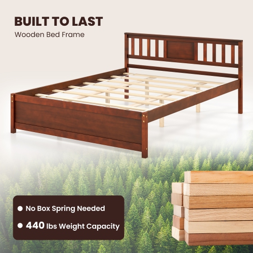 Gymax Twin/Full/Queen Size Bed Frame w/ Headboard Wood Slat Support No Box Spring Needed