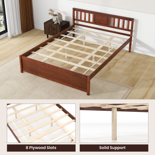 Gymax Twin/Full/Queen Size Bed Frame w/ Headboard Wood Slat Support No Box Spring Needed
