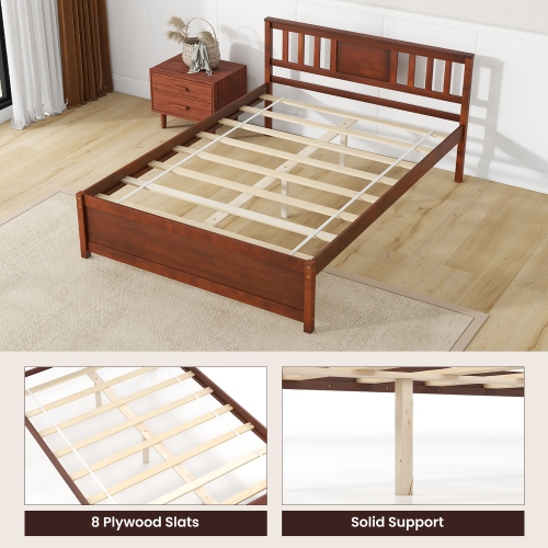 Gymax Twin/Full/Queen Size Bed Frame w/ Headboard Wood Slat Support No Box Spring Needed