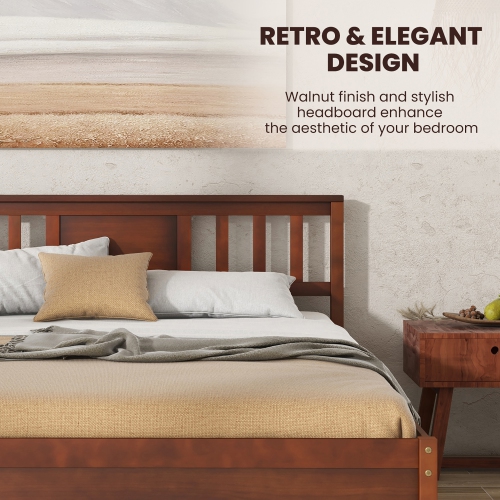 Gymax Twin/Full/Queen Size Bed Frame w/ Headboard Wood Slat Support No Box Spring Needed