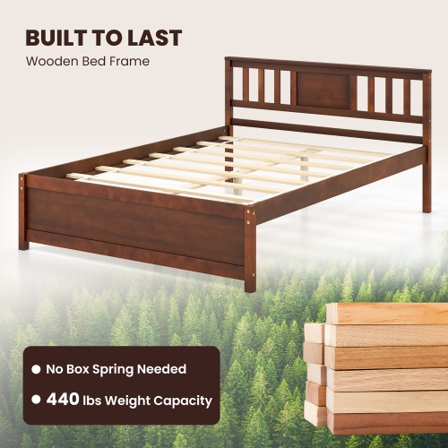 Gymax Twin/Full/Queen Size Bed Frame w/ Headboard Wood Slat Support No Box Spring Needed