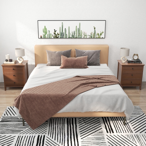 Gymax Set of 2 3-Drawer Nightstands Wooden Bedside Table Modern Side End Table Walnut