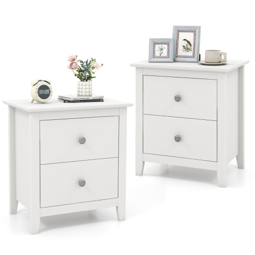 GYMAX  2PCs Modern Nightstand W/ Storage 2 Drawers And Support Legs for Bedroom In White