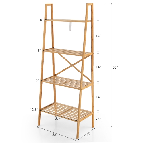 Gymax 2PCS 4-Tier Bamboo Ladder Bookshelf 58'' Display Shelf Storage Rack Plant Stand