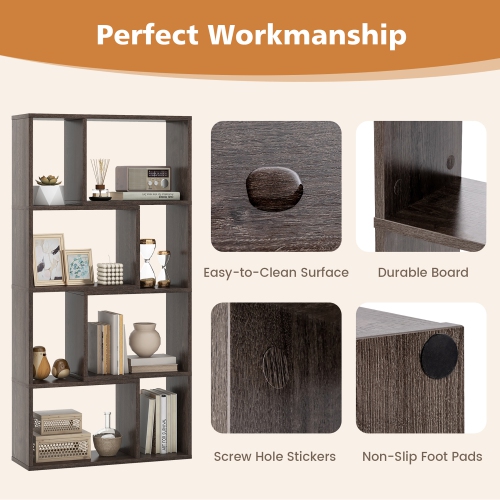 Gymax 4-Tier Geometric Bookshelf 48''/120 CM High Bookcase Modern 8-Cube Storage Organizer