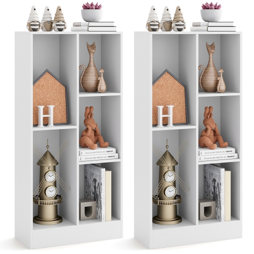 GYMAX  5-Cube Bookshelf 41" Floor Bookcase W/ 2 Anti-Tipping Kits Freestanding Storage