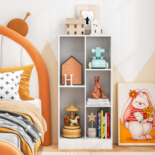 Gymax 5-Cube Bookshelf 41'' Floor Bookcase w/ 2 Anti-Tipping Kits Freestanding Storage