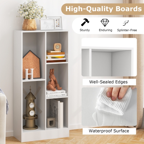 Gymax 5-Cube Bookshelf 41'' Floor Bookcase w/ 2 Anti-Tipping Kits Freestanding Storage