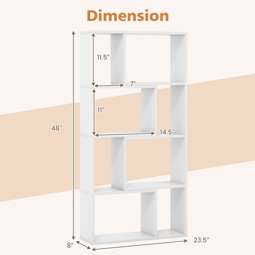 Gymax 4-Tier Geometric Bookshelf 48''/120 CM High Bookcase Modern 8-Cube Storage Organizer