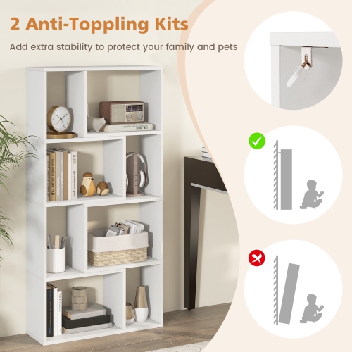 Gymax 4-Tier Geometric Bookshelf 48''/120 CM High Bookcase Modern 8-Cube Storage Organizer