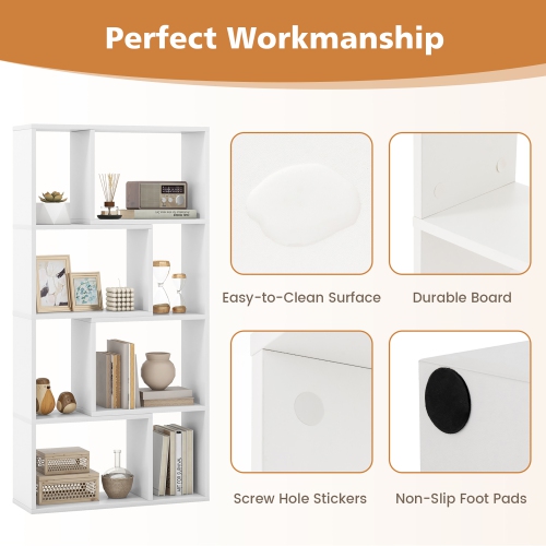 Gymax 4-Tier Geometric Bookshelf 48''/120 CM High Bookcase Modern 8-Cube Storage Organizer