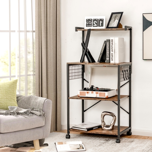 Chariot utilitaire industriel à 4 niveaux pour four à micro-ondes avec crochets de Costway