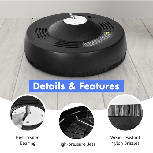 Costway 16" Pressure Washer Surface Cleaner Attachment w/ 2 Extension Wand