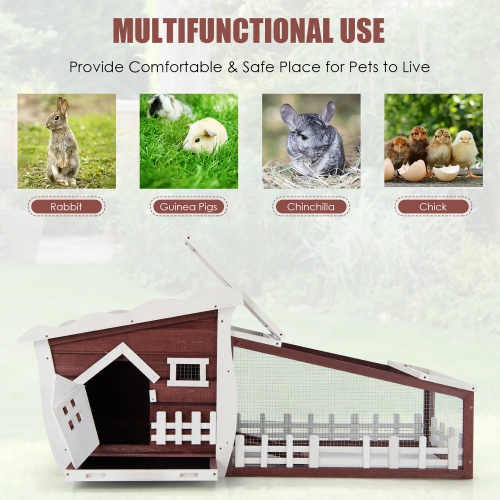 Costway 62" Wooden Rabbit Hutch Indoor Outdoor Rabbit Cage Bunny House w/ Pull Out Tray