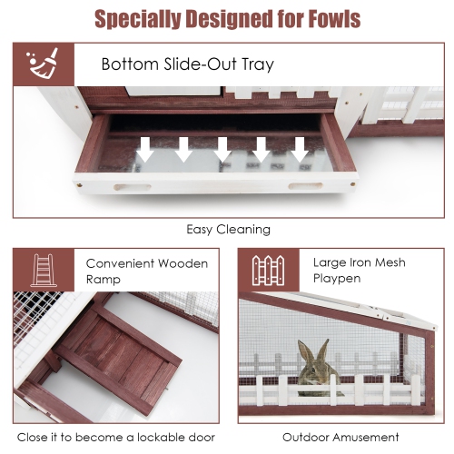 Costway 62" Wooden Rabbit Hutch Indoor Outdoor Rabbit Cage Bunny House w/ Pull Out Tray