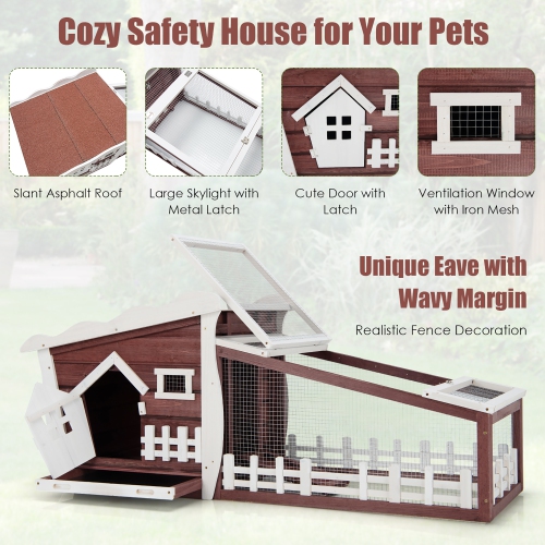 Costway 62" Wooden Rabbit Hutch Indoor Outdoor Rabbit Cage Bunny House w/ Pull Out Tray