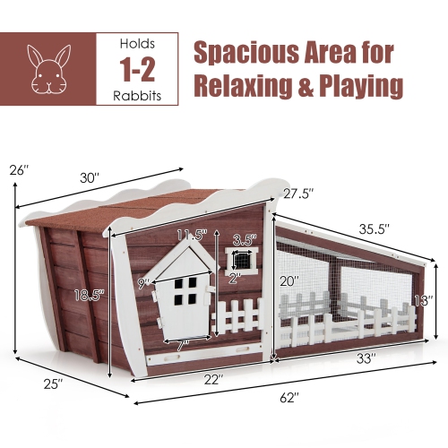 Costway 62" Wooden Rabbit Hutch Indoor Outdoor Rabbit Cage Bunny House w/ Pull Out Tray