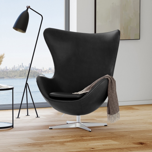 Valencia Finola – Fauteuil d’appoint en cuir pleine fleur, noir