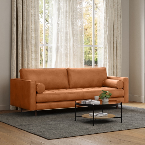 Canapé Isabella en cuir grande, cognac