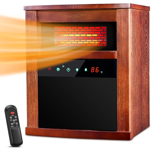 Nordic Hygge Electric Space Heater 1500W with 3 Heating Mode, Thermostat, Remote Control & 12h Timer in Dark Walnut